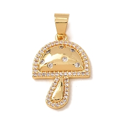 Real 18K Gold Plated Brass Micro Pave Clear Cubic Zirconia Pendants, Mushroom Charms, Real 18K Gold Plated, 22x15x3mm, Hole: 3.5x4mm
