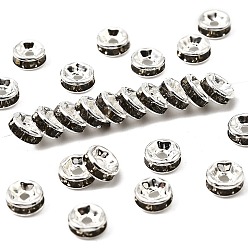 Черный Алмаз Латунь марки А горный хрусталь Spacer бисер, серебряный цвет гальваническим, без никеля , рондель, черный алмаз, 6x3 мм, отверстие : 1 мм