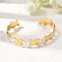 Бабочка 304 женские браслеты-манжеты из нержавеющей стали, реальный 18 k позолоченный и цвет нержавеющей стали, бабочка, внутренний диаметр: 2x2-3/8 дюйм (5x6.1 см)