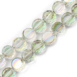 Бледно-Зеленый Стеклянные бусины с гальваническим покрытием , плоско-круглые, с половиным покрытием, граненые, бледно-зеленый, 8x5 мм, отверстие : 1.2 мм, около 77 шт / нитка, 22.64'' (57.5 см)