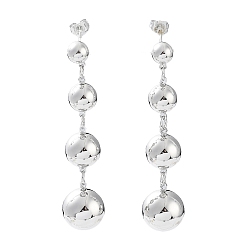 Платина Латунные серьги-гвоздики с круглыми шариками для женщин, платина, 52x12 мм