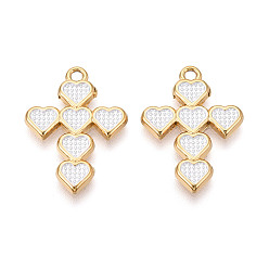 Белый 304 подвески из нержавеющей стали и эмали, крест и сердечки, золотые, белые, 25x18x2 мм, отверстие : 1.8 мм