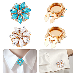 Темно-бирюзовый 4шт 2 цвета сплава горный хрусталь запонки, золотые, цветок, темные бирюзовый, 28 мм, 2 шт / цвет