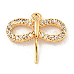 Настоящее золото 18K Латунные микропаве прозрачные подвески с фианитом, без кадмия, без никеля и без свинца, стрекоза, реальный 18 k позолоченный, 17x20x3.5 мм, отверстие : 1.4 мм