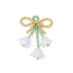 Светло-Синий Бант из стеклянных бисера с подвесками-цветами, голубой, 38x27x12 мм, отверстие : 3x2.5 мм