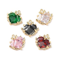 Real 18K Gold Plated Glass Rhinestone Charms, with Brass Findings, Faceted, Heart Charm, Real 18K Gold Plated, 14.5x14x4mm, Hole: 1mm
