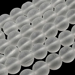 White Transparent Glass Bead Strands, Frosted, Round, White, 10mm, Hole: 1.3~1.6mm, about 80pcs/strand, 31.4 inch