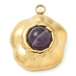 Аметист Подвески из натурального аметиста , 304 из нержавеющей стали цветок прелести, реальный 18 k позолоченный, 18x15x7.5 мм, отверстие : 2 мм