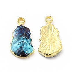 Небесно-голубой Стойки подвески обшивки сплава, напечатанный, без свинца, без кадмии и без никеля, очарование листа, золотой свет, голубой, 19x10.5x2.5 мм, отверстие : 1.6 мм