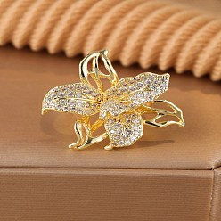Золотой Кольца из латуни с микропаве, прозрачные кольца с кубическим цирконием, цветок, золотые, 17 мм