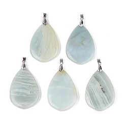 Flower Amazonite Большие подвески из натуральных цветов амазонита, слезинки, с латунной привязкой на поруки, 66~67x38~39x8~9 мм, отверстие : 5.5~6x3.5~4 мм