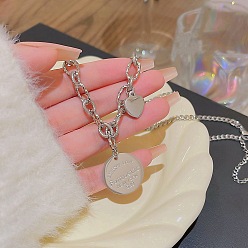 Плоский Круглый Ожерелья из нержавеющей стали, ожерелья шкентеля, плоско-круглые, 8.27~19.69 дюйм (21~50 см)