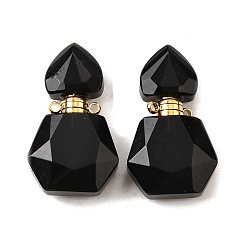 Обсидиан Кулоны для духов из натурального обсидиана, с 304 фурнитурой из нержавеющей стали, граненые, шестиугольные подвески для бутылок, золотые, 28~29.5x16~17x7~8 мм, отверстие : 1.4 мм
