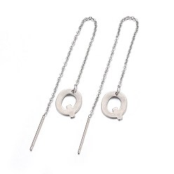 Letter Q Tarnish Resistant 304 Stainless Steel Stud Earrings, Hypoallergenic Earrings, Ear Threads, Alphabet, Letter.Q, 107~112x1mm, Pin: 15x0.7mm, letter: 11x9.5x0.5mm
