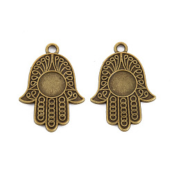 Античная Бронза Сеттинги для кабошонов или кулона, сплав, тибетский стиль , без кадмия и без свинца, Хамса рука / рука Мириам, античная бронза, лоток : 10 мм, 36x25x1 мм, отверстие : 3 мм