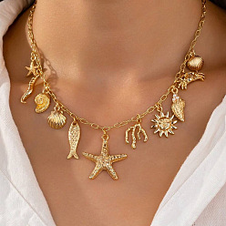 Морская звезда 304 Женские подвески-нагрудники из нержавеющей стали, золотые, морская звезда, 15.75 дюйм (40 см)