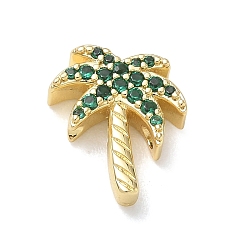 Golden Brass with Emerald Rhinestone Beads, Coconut Tree, Golden, 13.5x12.5x4mm, Hole: 1.8mm