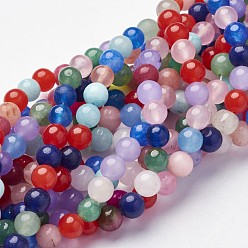 Разноцветный Природных драгоценных камней бисер нитей, натурального белого нефрита, круглые, окрашенная и подогревом, красочный, 6 мм, отверстие : 0.8 мм, около 64 шт / нитка, 15 дюйм