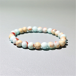 Шушан Камень Эластичные браслеты из синтетического камня шушань из бисера, круглые, 6-3/4 дюйм (17 см), бусины : 6 мм диаметром