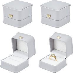 Gray PU Leather Ring Gift Boxes, with Golden Plated Iron Crown and Velvet Inside, for Wedding, Jewelry Storage Case, Gray, 5.85x5.8x4.9cm