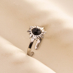 Синтетическая Бирюза Регулируемые 304 манжеты из нержавеющей стали с открытыми кольцами для женщин, с синтетическими бирюзовый, солнце, цвет нержавеющей стали, 11 мм, внутренний диаметр: 17 мм