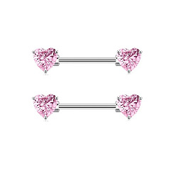 Плоский Круглый 304 Кольца для сосков из нержавеющей стали с розовым кубическим цирконием, цвет нержавеющей стали, сердце, 16 мм, штифты : 1.6 мм