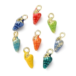 Others Alloy Enamel Pendants, Mixed Colors, Light Gold, Conch Shape Charms, 13x5.5x5mm, Hole: 1.8mm