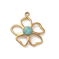 Амазонит Природные подвески амазонит, 304 Подвески в виде цветов из нержавеющей стали с оправой, золотые, 20.5x19.5x5 мм, отверстие : 1.8 мм