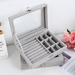 Серый Бархатные презентационные коробки для драгоценностей, органайзер для украшений с видимым окошком, для сережек, колец, ожерелий, демонстрация, прямоугольные, серые, 15x20x5 см