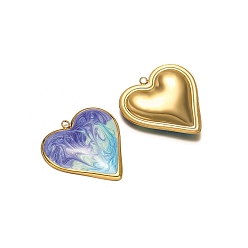Синий Из нержавеющей стали эмаль подвески, сердце, золотые, синие, 31x29 мм, отверстие : 2 мм