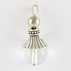 Хрусталь Природного кварца хрустальных подвесок, подвески из горного хрусталя, со сплавочной фурнитурой, античное серебро, snowcone, 29.5x12.5 мм, отверстие : 2.5 мм
