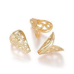 Настоящее золото 18K 304 шарик из нержавеющей стали крышка, 2-лепесток, реальный 18 k позолоченный, 12x11x8 мм, отверстие : 1.4 мм, внутренний диаметр: 10 мм