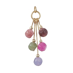 Разноцветный Натуральные разноцветные турмалиновые подвески, Подвески в виде игральных костей с кисточками и фурнитурой из нержавеющей стали., золотые, красочный, 304 мм, Перейти кольцо: 20~39.5x5~6.5x5~6.5 мм, внутренний диаметр: 5x0.9 мм