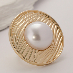 Плоский Круглый Элегантные кольца из цинкового сплава для женщин, золотые, с имитацией жемчуга, плоско-круглые