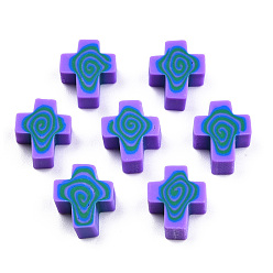 Темная Орхидея Бусины из полимерной глины , крестик, темные орхидеи, 12x10x4.5 мм, отверстие : 1.6 мм