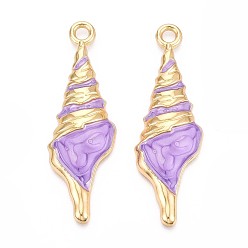 Средний Фиолетовый Большие подвески из сплава и эмали, форма раковины, без кадмия, без никеля и без свинца, золотые, средне фиолетовый, 61.5x20x6 мм, отверстие : 4 мм