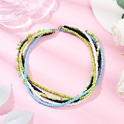 Бледно-Зеленый Многорядные ожерелья из бисера из богемского стекла для женщин, цвет нержавеющей стали, бледно-зеленый, 14.88~15.24 дюйм (37.8~38.7 см)