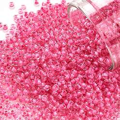 (1082) Inside Color Crystal/Hot Pink Lined Тохо 11/0 круглые бусины, японский бисер, (1082) внутри цветной кристалл / ярко-розовая подкладка, 11/0, 2.2 мм, отверстие : 0.8 мм, Около 1110 шт / 10 г