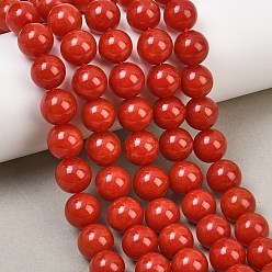 FireBrick Natural Dyed White Jade Beads Strands, Smooth Round, FireBrick, 10mm, Hole: 1mm, about 38~39pcs/strand, 14.17~14.96''(38~39cm)
