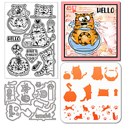 Cat Shape Тема котенка 1 трафареты для резки из углеродистой стали, для diy scrapbooking, Фотоальбом, декоративная бумага для тиснения, с 1прозрачными штампами из ПВХ и 1трафаретами для рисования из ПК, форма кошки, 133x103x0.8 мм