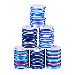 Mixed Color 6Rolls 6 Styles Segment Dyed Polyester Thread, Braided Cord, Mixed Color, 0.8~1mm, about 7.65~10.93 yards(7~10m)/roll, 1roll/style 