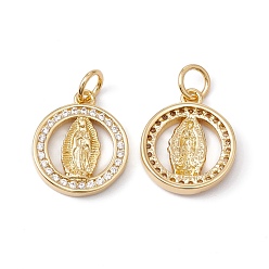 Прозрачный Стойка металлическая латунная микропрофилированная кубическая циркония подвески, с целью перехода в кольце, без кадмия, без никеля и без свинца, реальный 18 k позолоченный, плоский круглый со святым, прозрачные, 15x13x2.5 мм, Перейти кольцо: 5x0.8 мм, внутренний диаметр: 3.4 мм