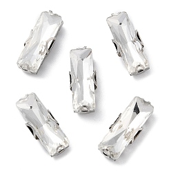 Прозрачный Прямоугольник пришиваем стразами, многожильных ссылки, стекло горный хрусталь, с настройками зубцов из нержавеющей стали, аксессуары для одежды, граненые, прозрачные, 7.5x3.5x3.5 мм, отверстие : 1 мм