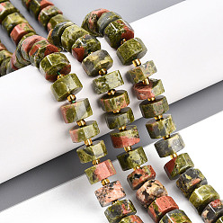 Унакит Природные Unakite бисер нитей, с бисером, восьмиугольная цилиндра, 9.5~10.5x3~7.5 мм, отверстие : 1 мм, около 51~54 шт / нитка, 14.96~15.55'' (38~39.5 см), бисер: 3x1.5~2 мм, отверстие : 0.6 мм