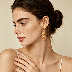 Real 18K Gold Plated 316 Surgical Stainless Steel Stud Dangle Earrings for Women, Flower, Real 18K Gold Plated, 72mm