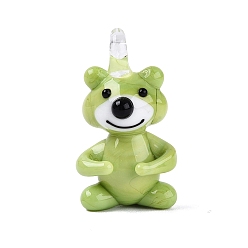 Желто-Зеленый Подвески лэмпворк ручной работы, нести прелести, желто-зеленый, 27.5~30x16.5~17.5x14~17 мм, отверстие : 2~3.5 мм