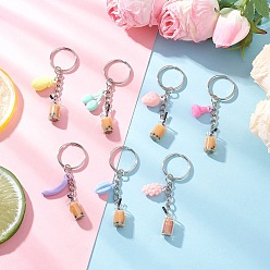 Платина Стеклянные фрукты с бутылками брелки, с непрозрачными акриловыми и железными разъемными кольцами для ключей, платина, 77 мм