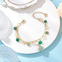 Зеленый Авантюрин Многослойные браслеты из натуральных бусин зеленого агата, браслеты с подвесками из натурального зеленого авантюрина для женщин, крестик, 7-1/2 дюйм (19 см)