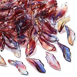 Темно-Красный Стеклянные подвески, лист, с золотой порошок, темно-красный, 25x9.5x3 мм, отверстие : 1.4 мм, Около 952 шт / 1000 г