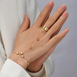 Golden Iron Ring Bracelets, Heart Link Chain Bracelet with Plain Cuff Ring, Golden, 6-5/8 inch(16.9cm), Inner Diameter: 18mm